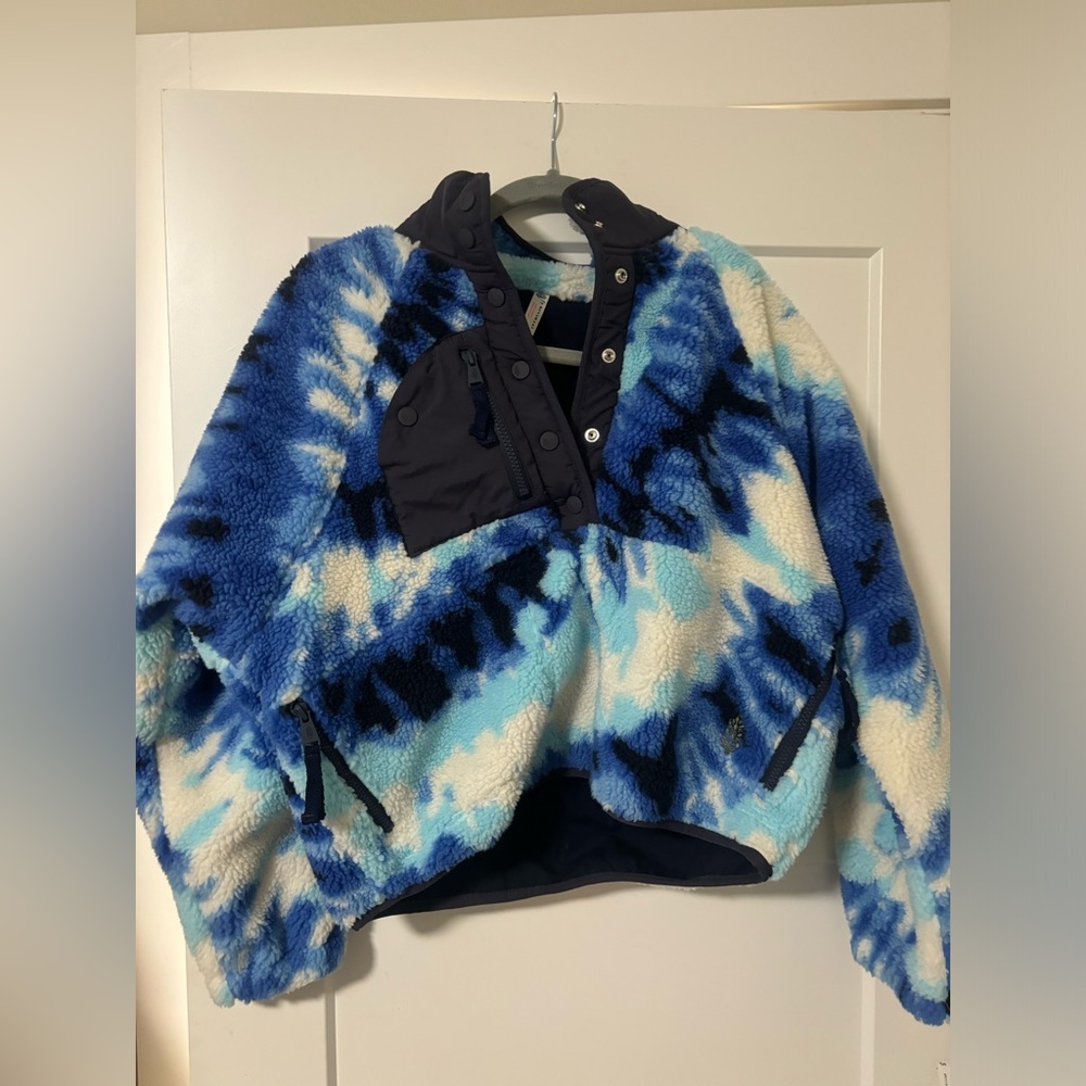 Free People Hit The Slopes Printed Pullover in Ocean Tie Dye Combo - Picture 3 of 5